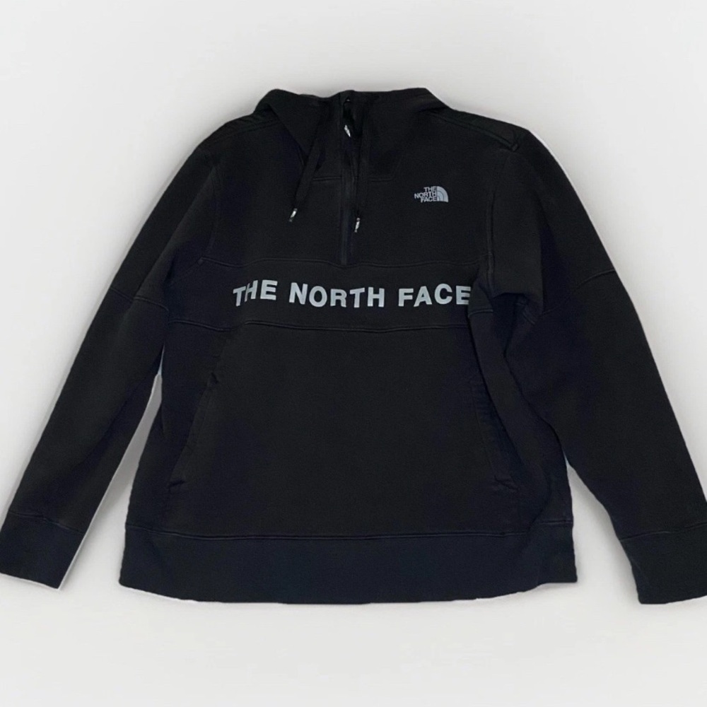 The North Face Men's Sz Large 1/4‎ Zip Pullover Logo Black Hoodie Sweatshirt